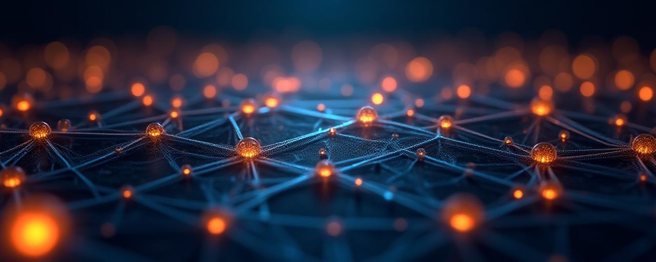 Abstract representation of a digital innovation network with glowing nodes